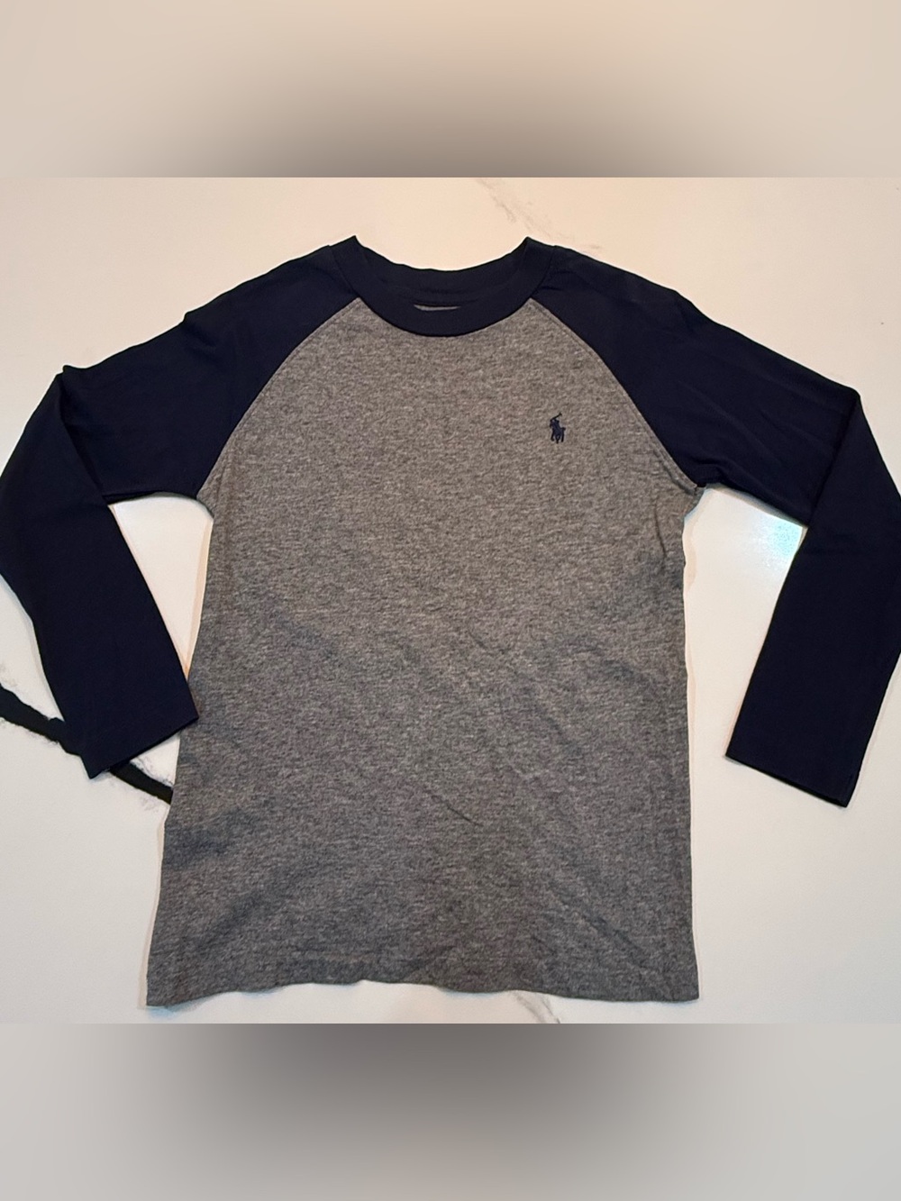 Polo by Ralph Lauren Gray Body with Navy Raglan Long Sleeve Tee